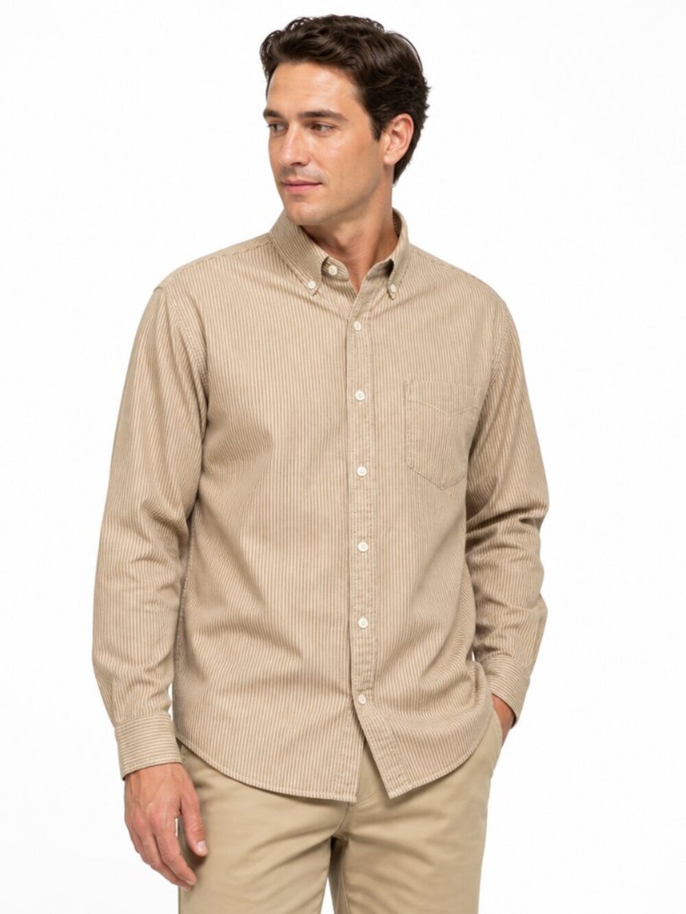 Pendleton Lowell Striped Button Down Shirt Tan Beige XL 100% Cotton